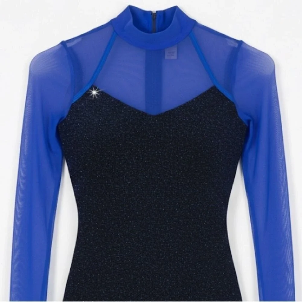 Double Platinum Royal Blue Mesh Long Sleeve Leotard Dance Gymnastics NWT‎ AXS